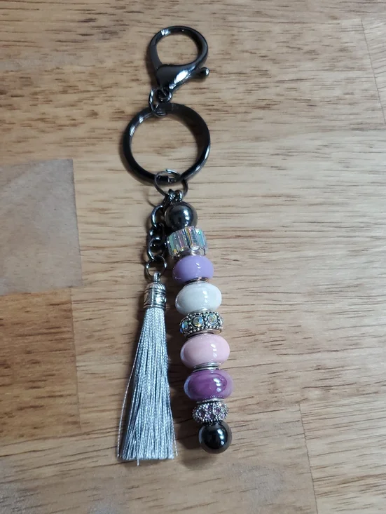 Beaded Tassel Keychain - Lavender & Silver