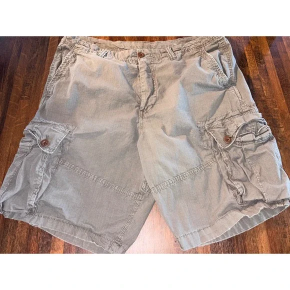 American Eagle Next Level Flex Mens Cargo Shorts Olive Gray Ripstop Size 38