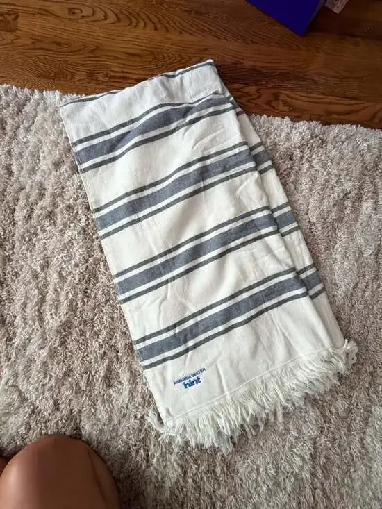 Hint Water Branded Turkish Style Fouta Beach Towel with Fringe