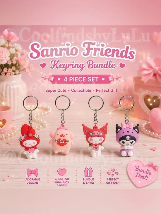 Sanrio Friends Keyring Bundle | 4-Piece Set 🎀
