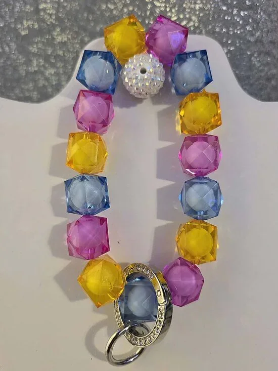 Handmade Chunky Beaded Multi color Keychain Wristlet