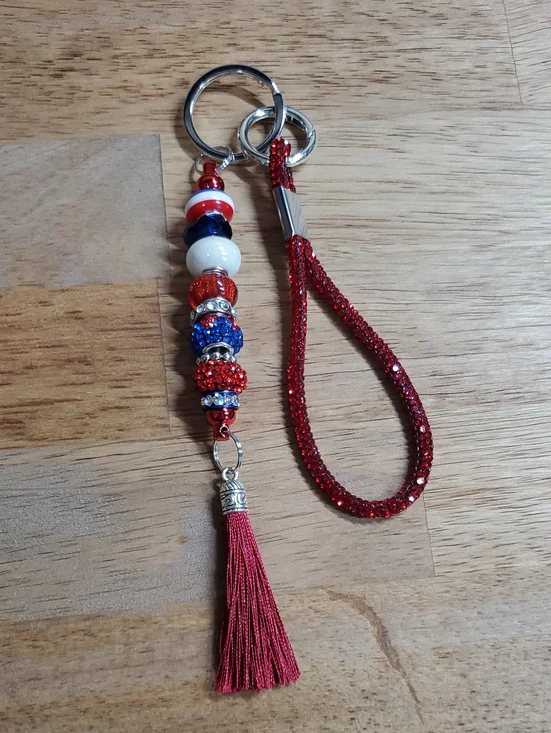 Red Beaded Tassel Keychain Wristlet
