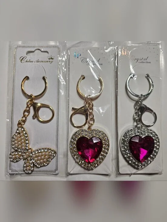 Crystal (Pick 1) Keychains/Bag Charms - Butterfly Or Hearts