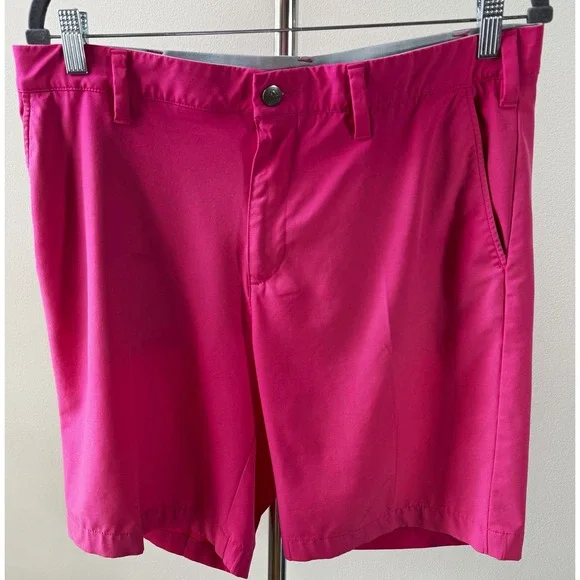 adidas Men's Pink Solid Chino Shorts Polyester/Spandex Button Logo Golf 34