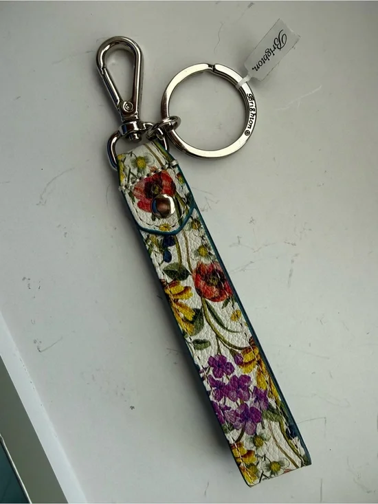 Brighton Floral Leather Key & Card Holder - White, Red, Yellow, Purple, Green