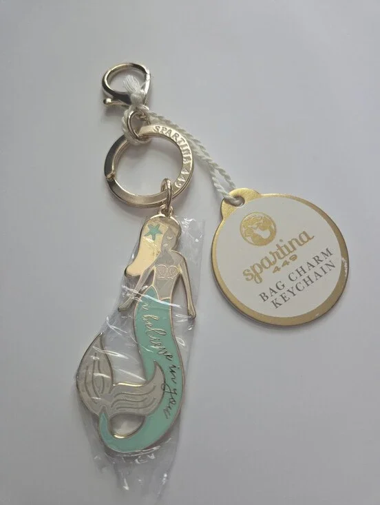 Spartina 449 Seafoam Enamel Mermaid Keychain Bag Charm I Believe In You NWT