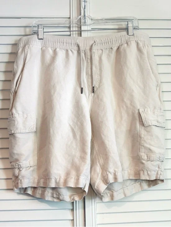 Cubavera Mens Linen Blend Pull On Cargo Shorts Tan Size Large
