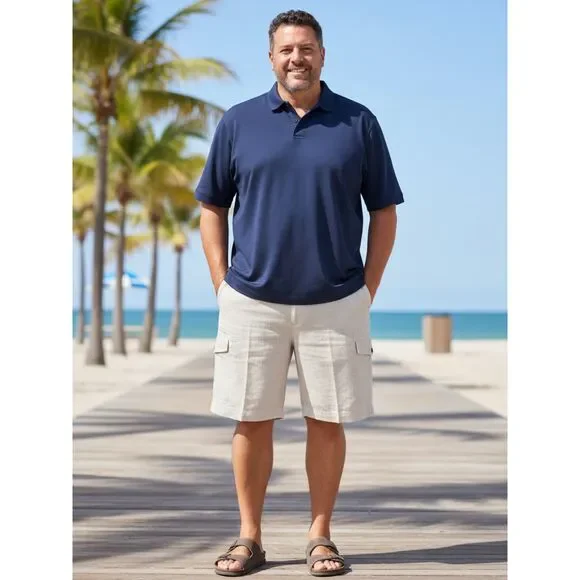 Caribbean Ivory Linen Cargo Shorts - Size 42