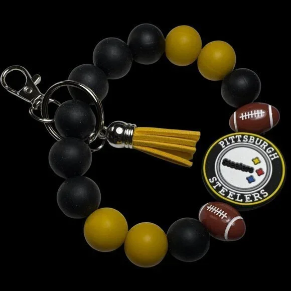 Pittsburg Steelers Football Stretchy Silicone Bracelet Wristlet Mama Keychain