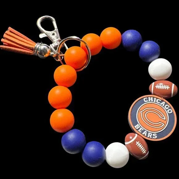 Chicago Bears Football Stretchy Silicone Bracelet Wristlet Mama Keychain
