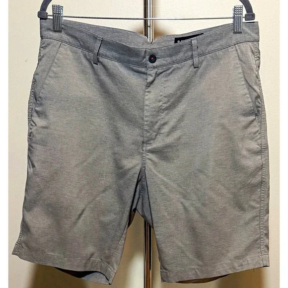 Dunning Men's Gray Solid Chino Shorts Flat Front Zip Slash Pockets Regular