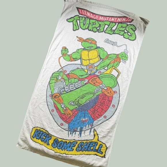 Vintage TMNT Beach Towel Michelangelo Kick Some Shell 1989 Mirage Studios