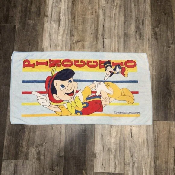 Vintage Disney‎ Pinocchio & Jiminy Cricket Beach Towel Franco USA