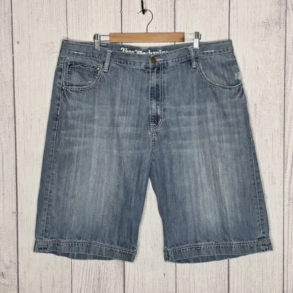 Live Mechanics Baggy Jean Shorts Jorts 42 Y2K Skater 90s Denim Embroidered