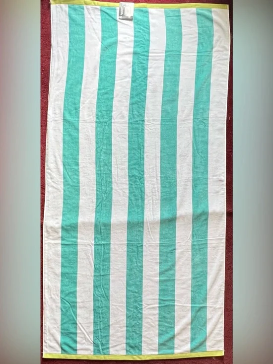 Teal and White Striped Oversized Beach Towel