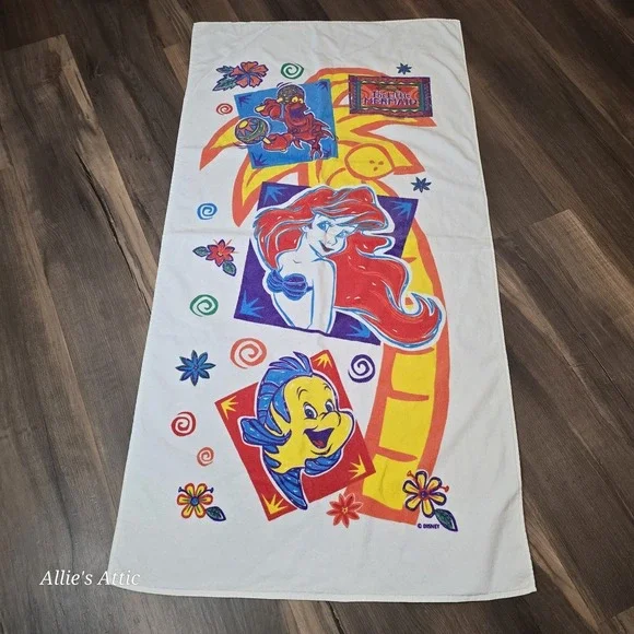 The Little Mermaid Beach Towel Vintage 90s Disney Ariel Flounder Sabastian New*