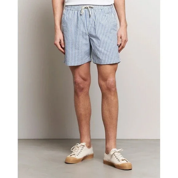 NN07 Shorts Mens XL Blue Stripe Drawstring Cotton Blend GREGOR $165