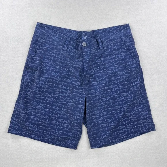 Southern Tide Mens Navy Blue Fish Print Performance Shorts Size 38 Stretch