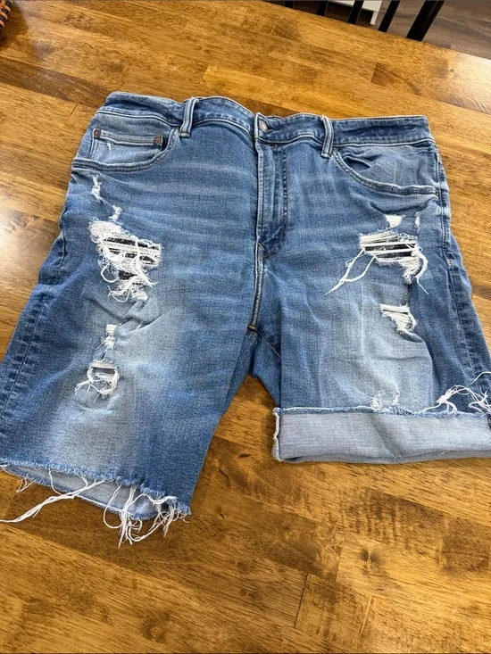 American Eagle Outfitters Distressed Light Blue Denim Shorts