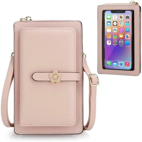 Leather Small Phone Wallet Purse Crossbody with Coin Bag for Women