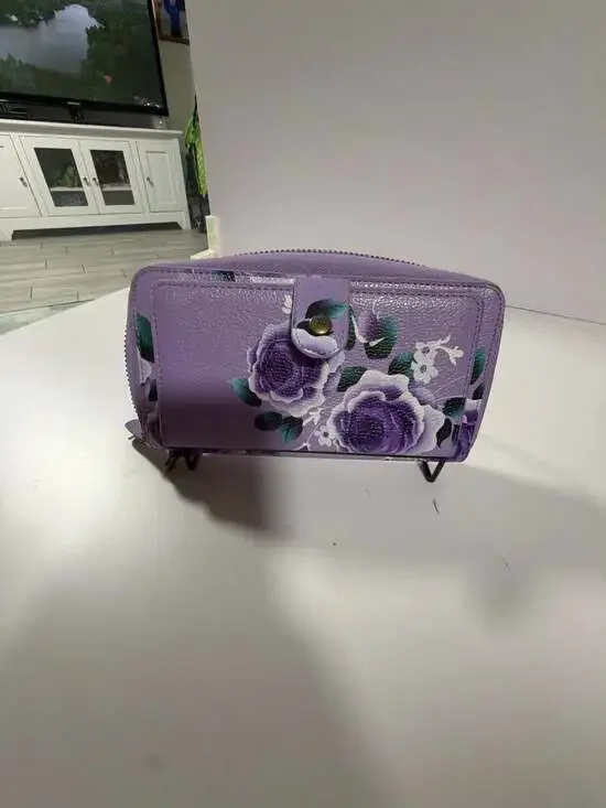 Floral Purple Detachable Magnetic 2-in-1 Wallet Phone Case with Zipper Pocket an