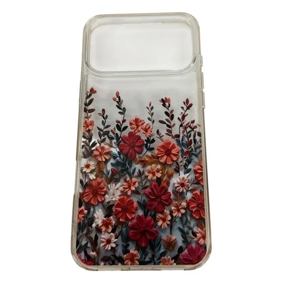 Clear Floral iPhone 17 Pro Max Case Red Orange Wildflower Botanical Print Boho