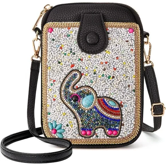 Women's Beaded Crossbody Bag Small Cell Phone Wallet Handmade Colorful