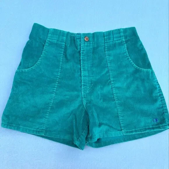 Vintage 80s Ocean Pacific OP Corduroy Shorts Teal Green Size 34 Mens Retro