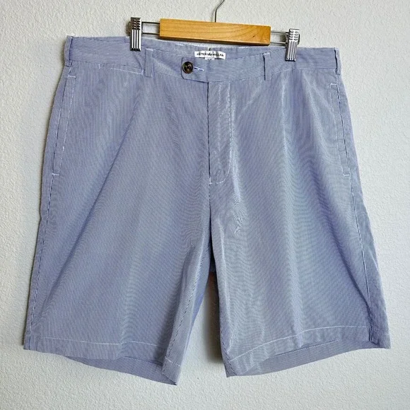 Peter Millar Mens Blue White Striped Flat Front  Crown Comfort Shorts Size 35