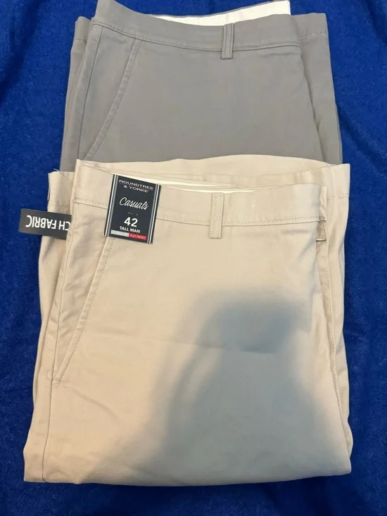 TWO Pairs:  Roundtree & Yorke Casuals Men's Khaki and Gray Shorts - 42 Tall