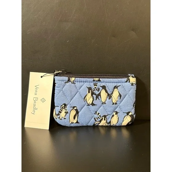 Vera Bradley Zip ID Case Blue Penguin Quilted‎ Cotton Wallet New NWT