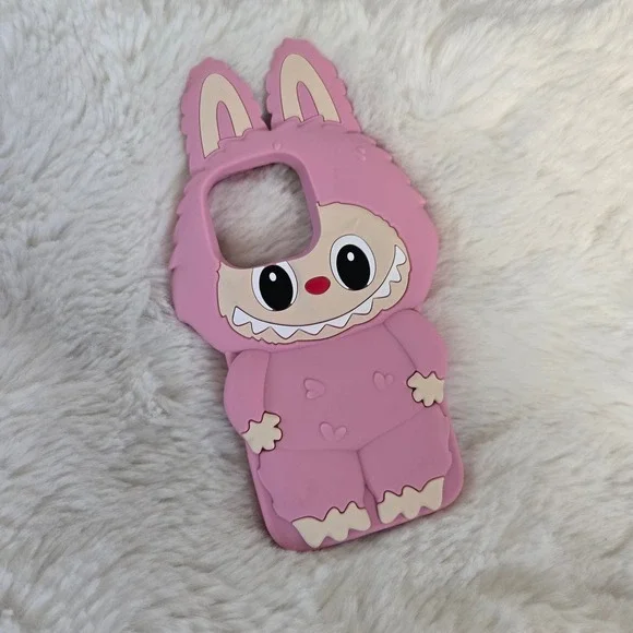 Labubu Phone Case iPhone 16 Pro Pink Monster 3D Silicone Cover New Cute Toy