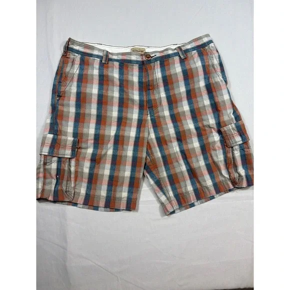 Tommy Bahama Mens Plaid Cargo Shorts Size 38 Blue Orange Cotton T0428W