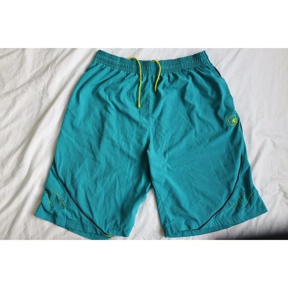 AND1 Basketball Shorts Mens Large Teal Yellow Black Vintage Style Baggy Athletic