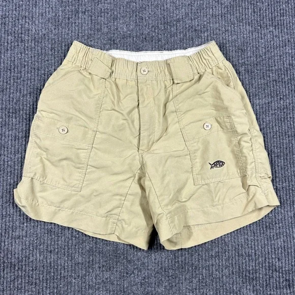 AFTCO Shorts Mens 28 M1 Original Fishing Khaki Tan Elastic Waist Cotton