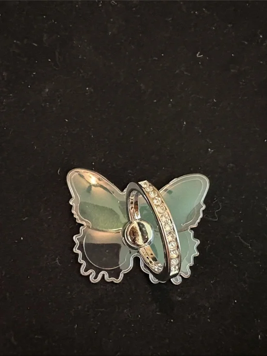 Silver Crystal Butterfly Phone Ring Holder - Silver