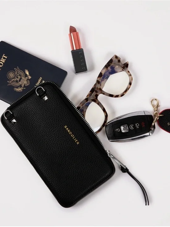Bandolier Black Leather Wallet with Gold Logo