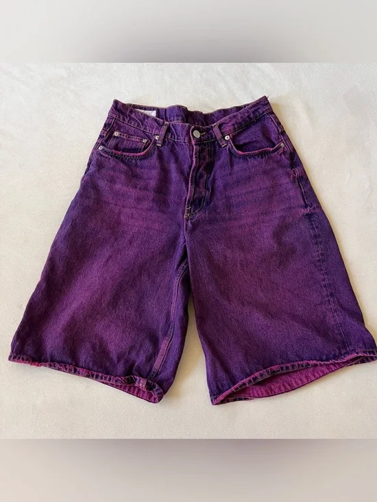 Jorts Pink Purple Unique Rare Zara Violet Denim Shorts Blokecore Baggy Y2K