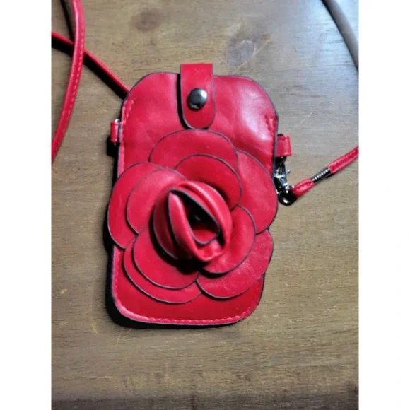 Red 3D Rose Floral Phone Crossbody Bag Tech Pouch with Card Slot