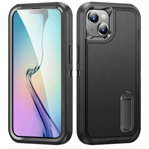 Rugged Kickstand Case for iPhone 15 6.1” Heavy Duty‎ Shockproof Drop-Proof Black