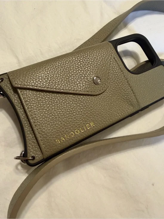 Greige Leather Crossbody Phone Case with Front Pocket