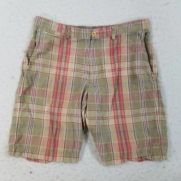 Banana Republic Shorts Mens 36 Brown Red Plaid Cotton Flat Front Casual Chino