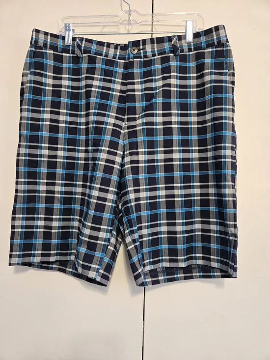 Adidas Plaid Golf Shorts Men's 36 Blue Gray Performance Flat Front