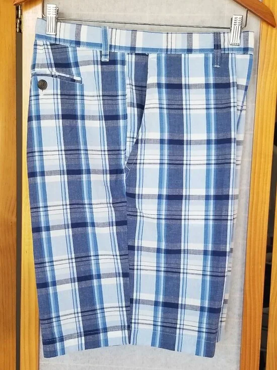 Men's Gap Bermuda Shorts Plaid 100% Cotton Blue Preppy