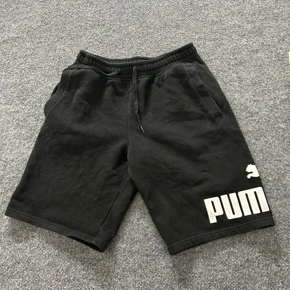 Puma Sweat Shorts Mens Size S Black Graphic Logo Athletic Drawstring Comfort