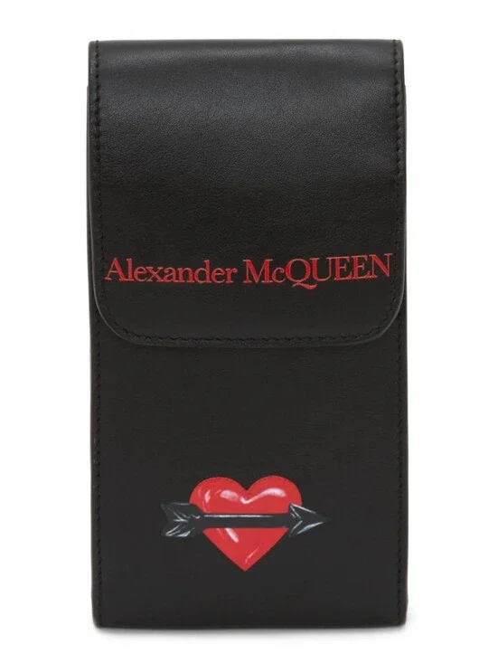 Alexander McQUEEN Valentines Capsule Collection Black Leather Heart Phone Pouch