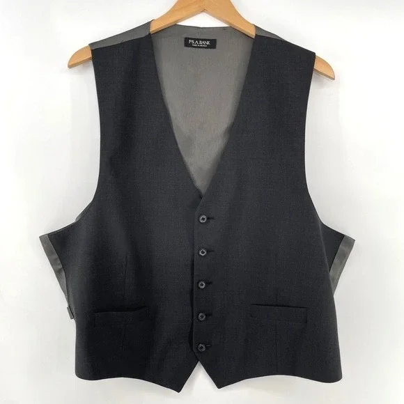 Jos A Bank Men Formal Dress Vest Waistcoat Size 1X READ Wool Charcoal Gray