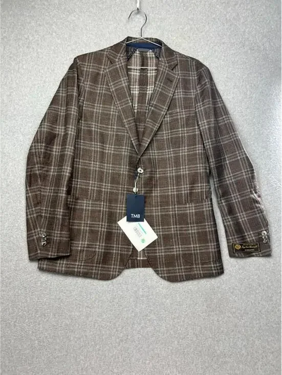 TMB Loro Piana Plaid Unstructure Tasmaniang Wool Silk Linen Blazer US 42/EU 52