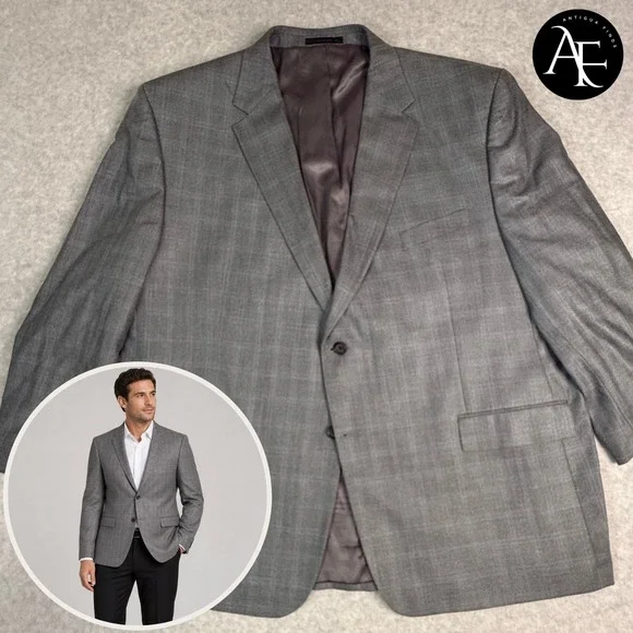 Lauren Ralph Lauren Mens 52R Silk Wool Blazer Gray‎ Glen Plaid Sport Coat Jacket