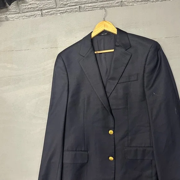 Lauren Ralph Lauren‎ Mens 40L Navy Blue 100% Wool Gold Button Blazer Jacket